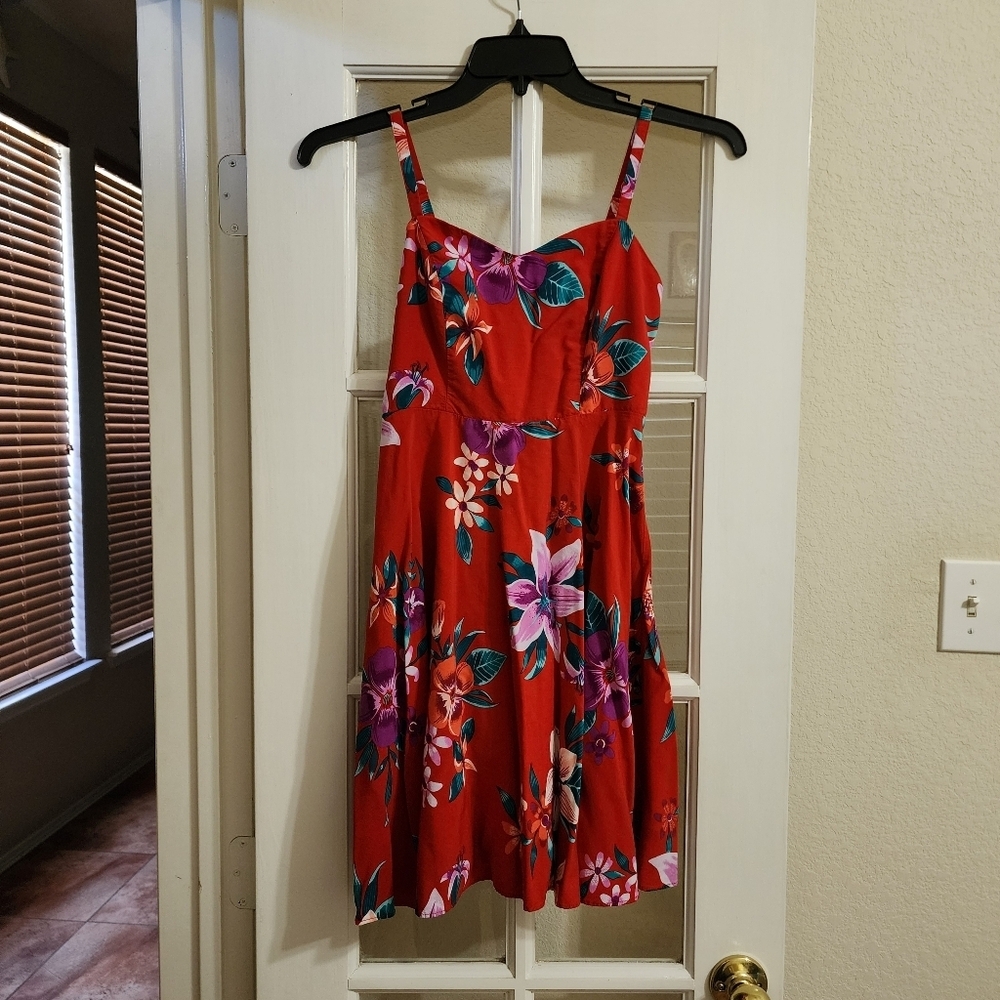 Old Navy Red Floral Cami Dress Smocked Back Fit Flare Small